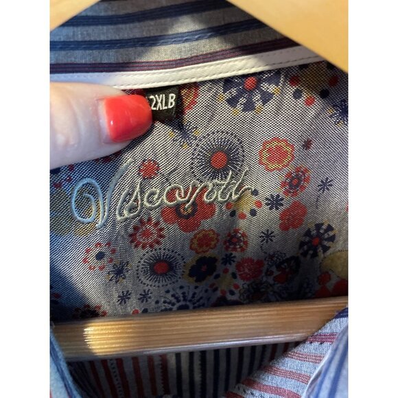 Visconti Gray Vertical Multicolor Striped Button Down Mens Shirt Sz 2XB - Picture 6 of 10